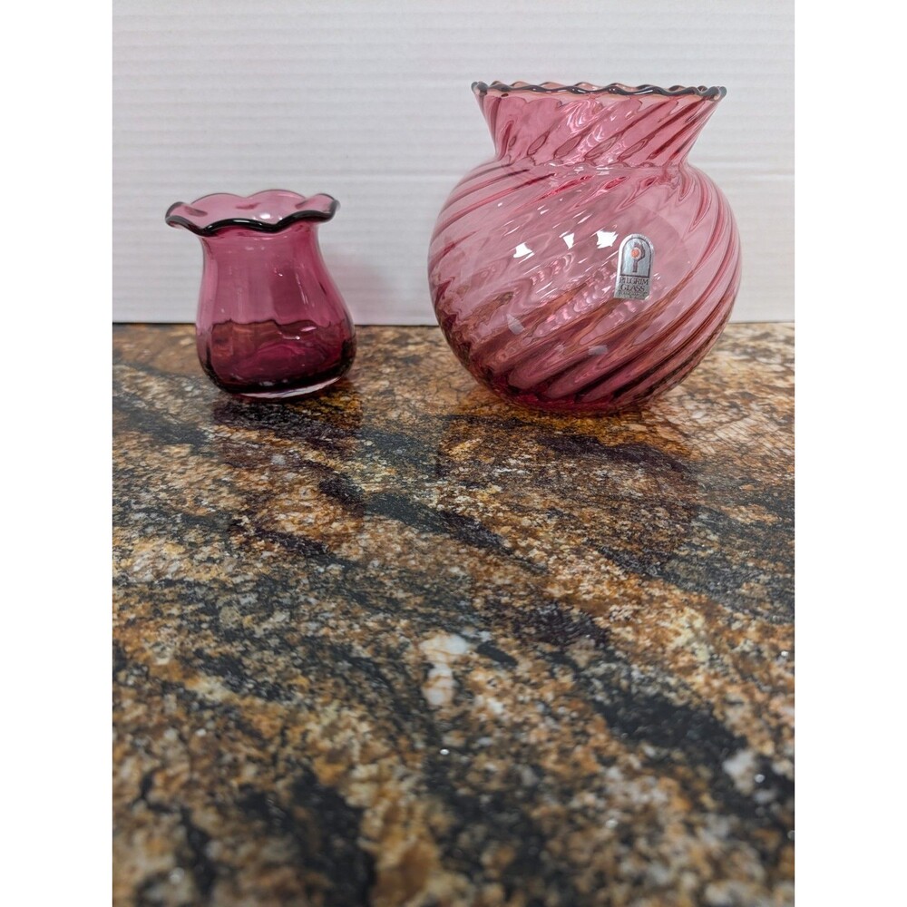PILGRIM GLASS CRANBERRY ROUND BOTTOM & Cranberry Vase